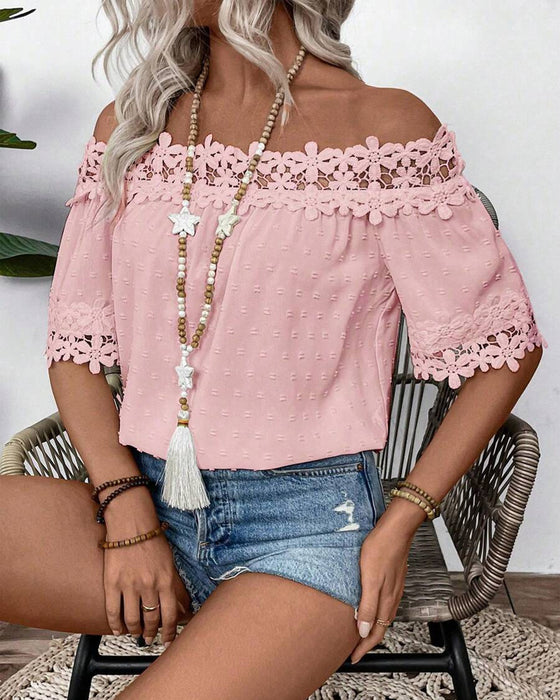 Bluse En-skulder Blonder 3D-blomst