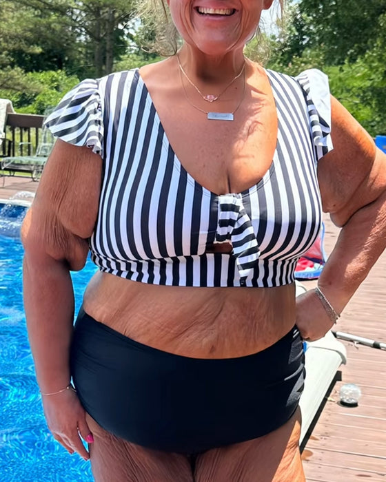 Bikini Stribet Flagermuseærme U-Hals