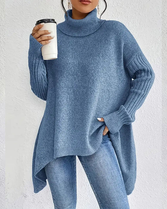 Løs Sweater med Høj Krave og Uregelmæssigt Snit