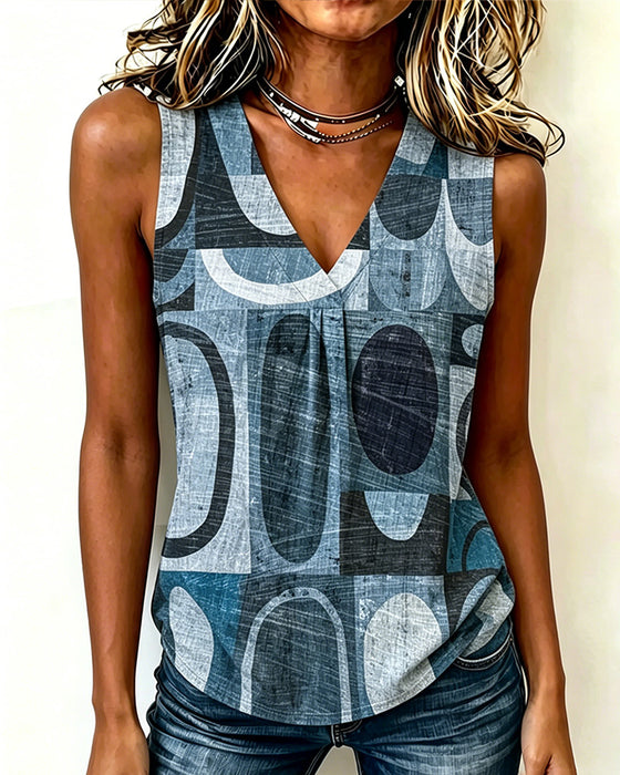 Tank Top Vintage Geometrisk Tryk V-Hals
