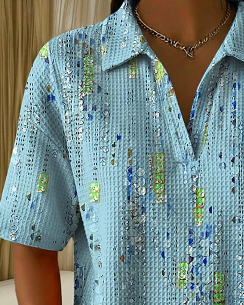Bluse Afslappet Trykt Revers