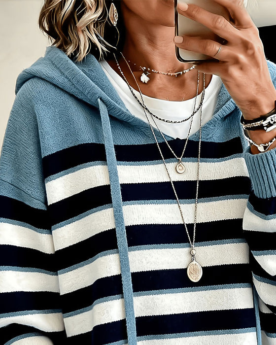 Sweater Stribet Med Hætte Snøre