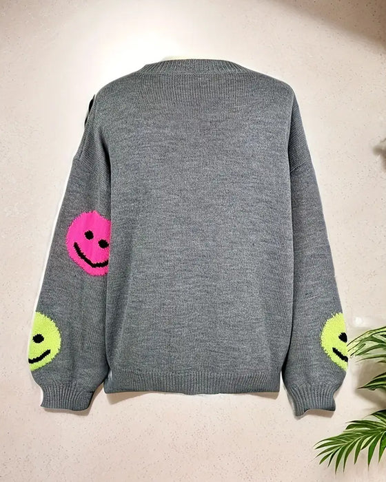 Sweater Med Smiley Og Rund Hals