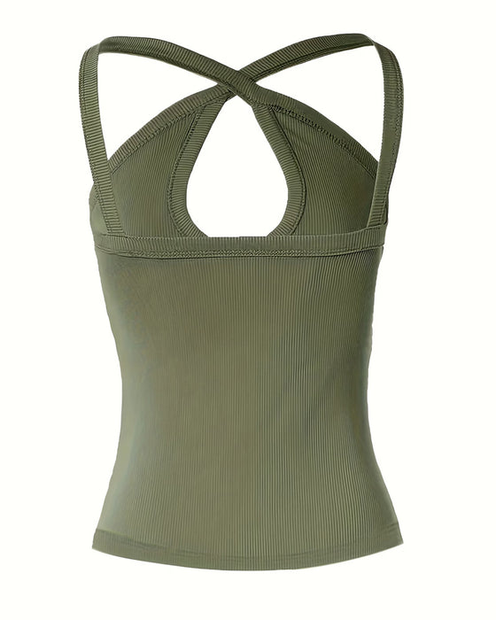 Cami Top Halter Hals Udhulet Ribbet