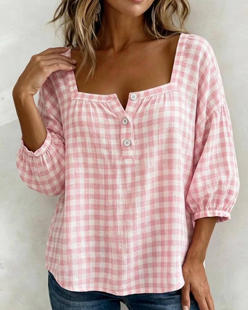 Bluse Firkantet Hals Knappelukningternet