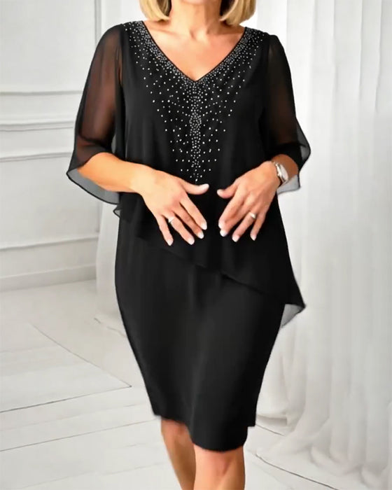 Kjole Afslappet V-Hals Rhinestone