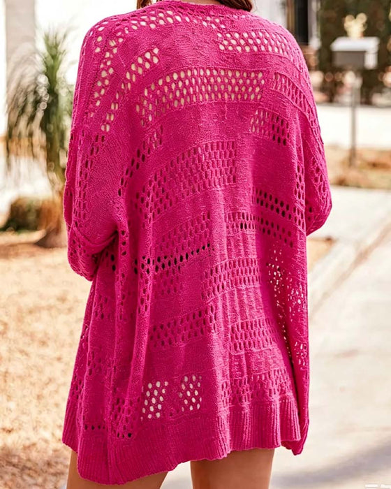 Cardigan Ensfarvet Udhulet Casual