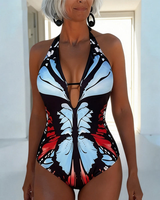 One-Piece Sommerfugl Tryk Halter