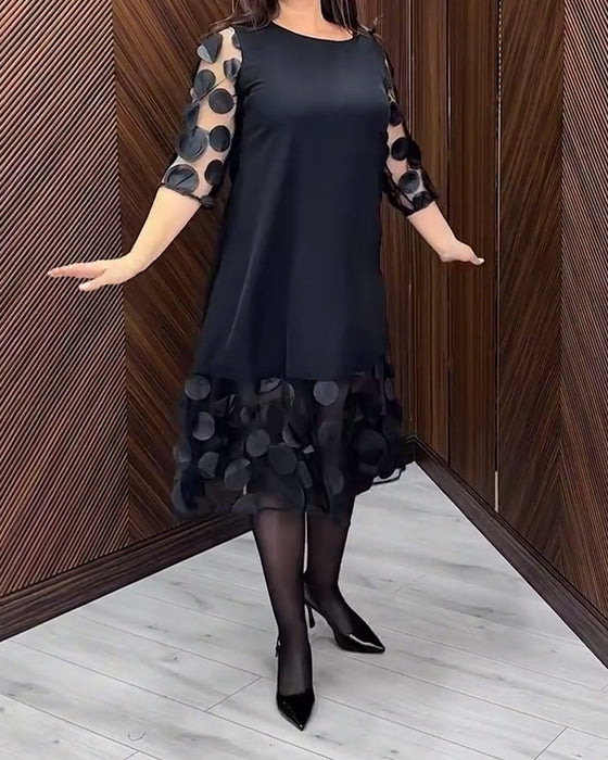 Kjole Mesh Stitching Modne Rund Hals