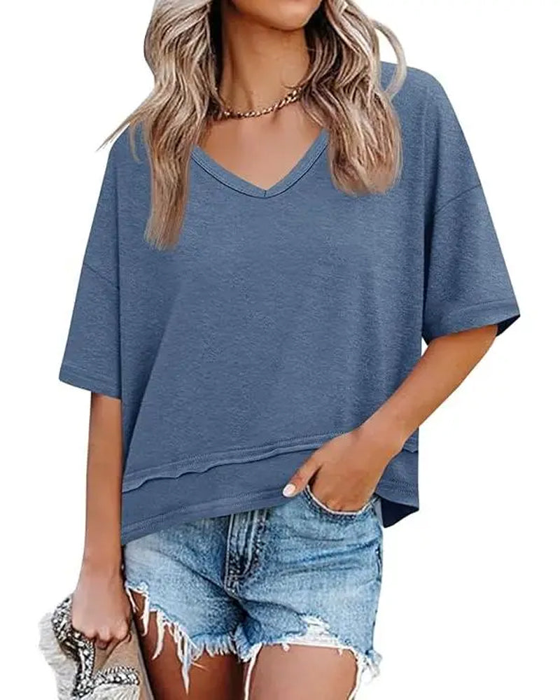 Ensfarvet T-Shirt V-Hals