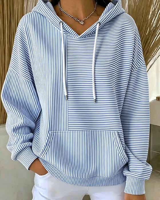 Hoodie Afslappet Stribet Med Snor