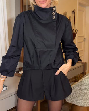 Bluse Asymmetrisk Ståkrave Diagonal Knap