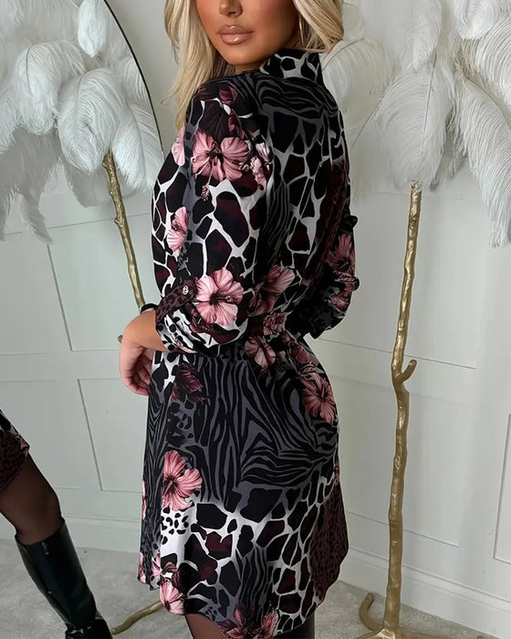 Skjortekjole Leopard Blomstertryk