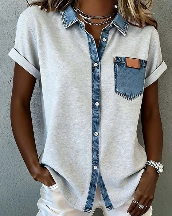 T-Shirt Denim Patchwork Nedadvendt Krave