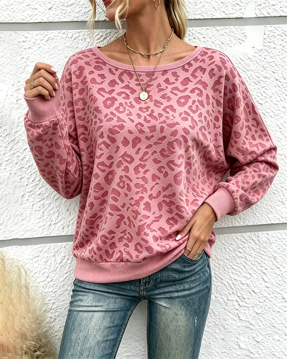 Pullover Sweatshirt Leopard Rundhals Drop Skulder