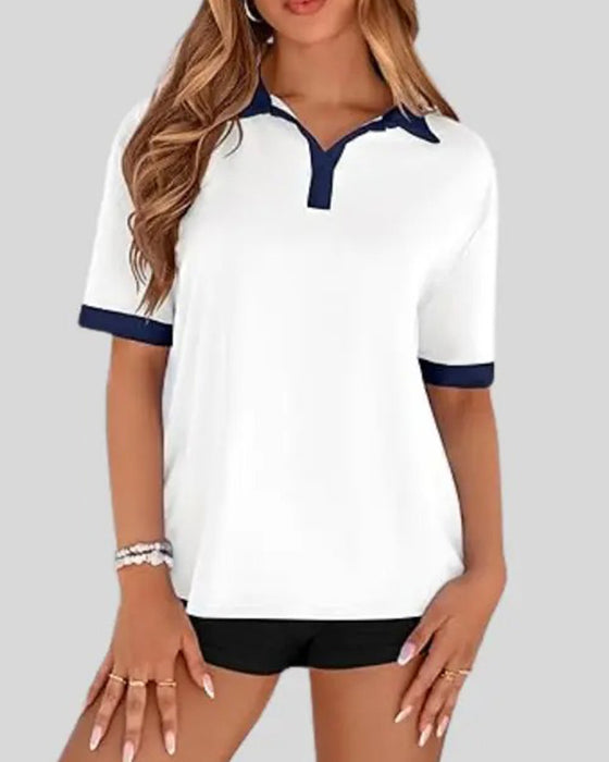 T-Shirt Polo Krave Farveblok Kortærmet