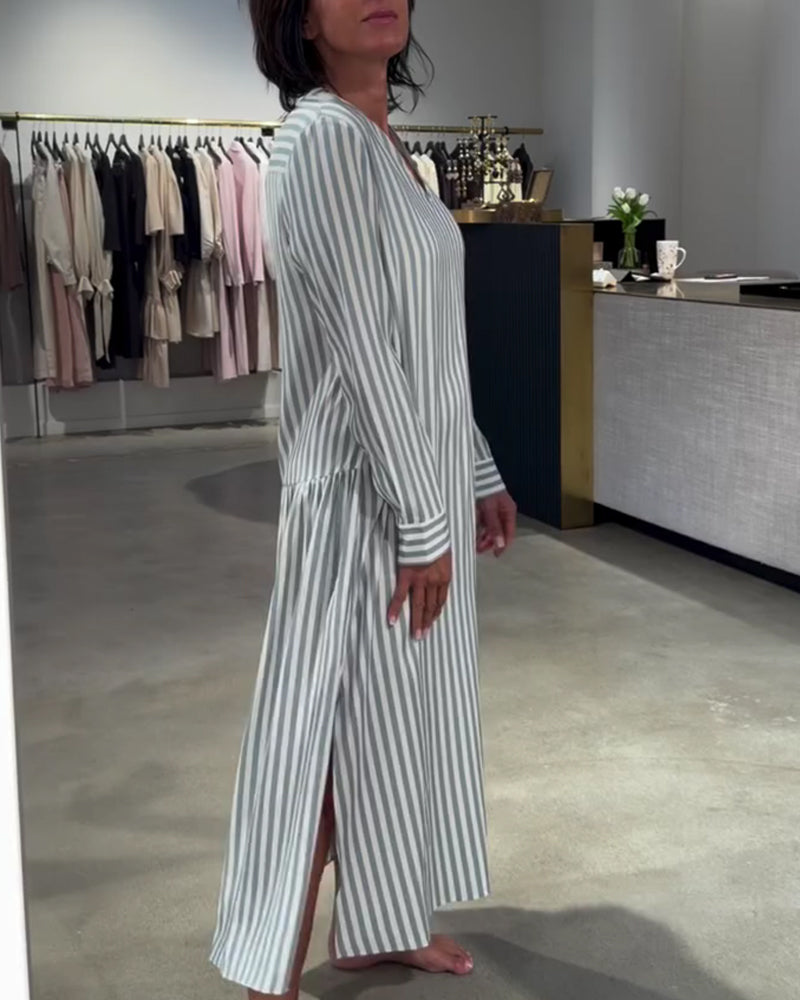 Kjole Stribet Sideslid Maxi