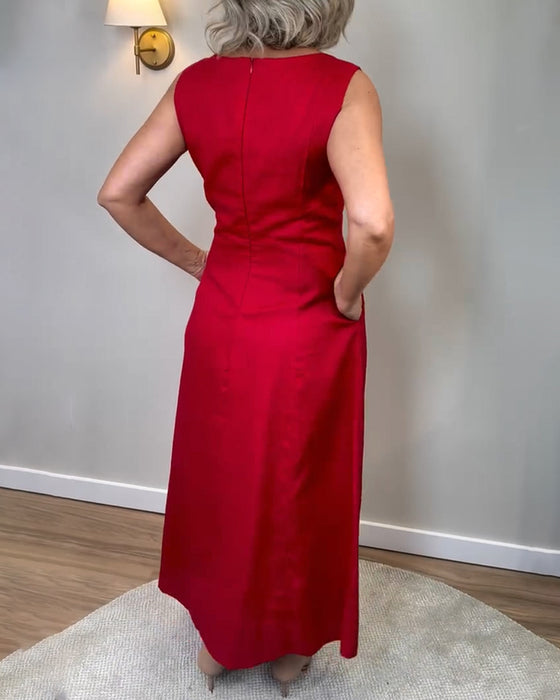 Casual Årmeløs Kjole Med Enkelte Farge