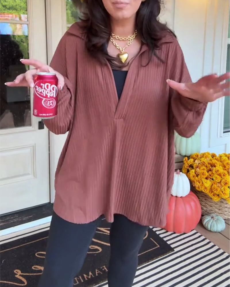 T-shirt afslappet ensfarvet løs langærmet