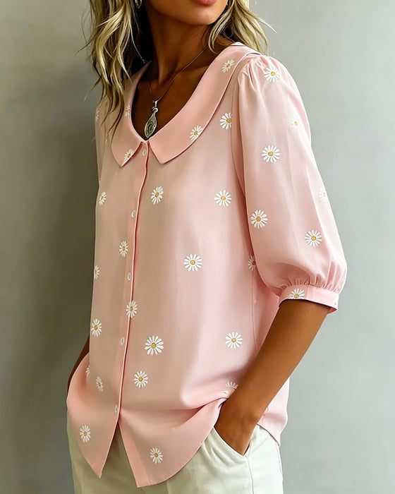 Afslappet Bluse Blomstret Puffærmer