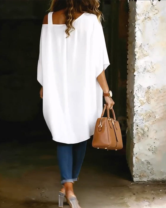 Bluse Asymmetrisk Cold Shoulder Ensfarvet Afslappet