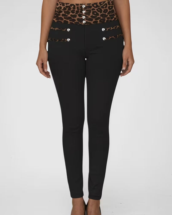 Bukser Høj Talje Leopard Print Stram Skinny