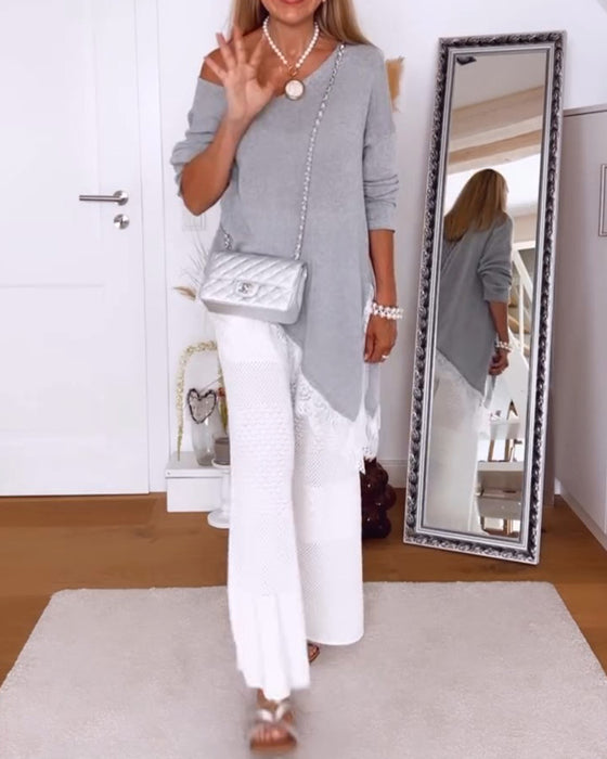 Pullover Off-Shoulder Fald Uregelmæssig