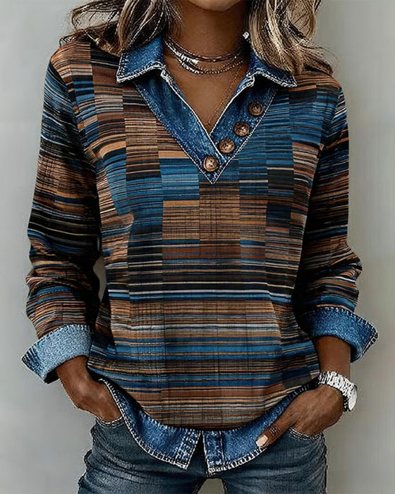 Top Denim Patchwork Stribe Vintage
