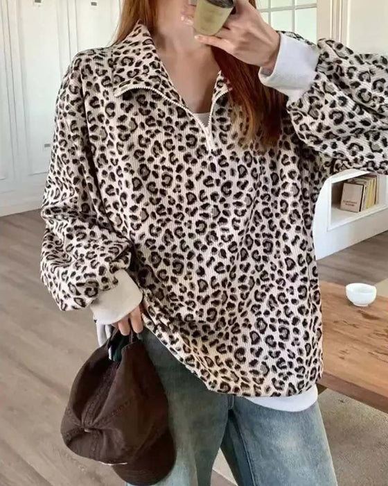 Sweatshirt Lynlås Leopard Casual