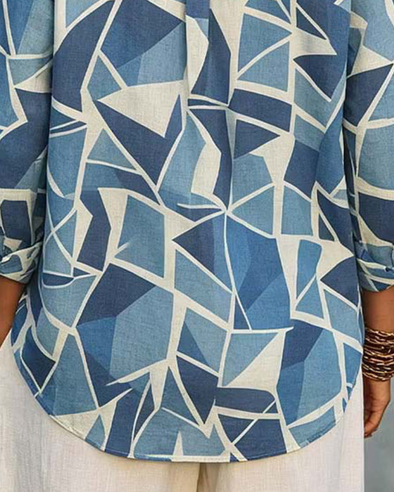 Bluse Geometrisk Tryk Krave Lang Ærme