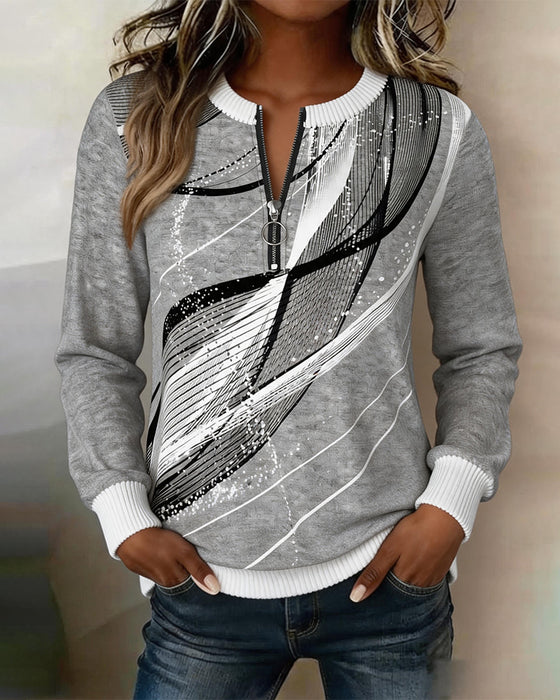 Sweatshirt Rund Hals Lynlås Linje Lang Ærme