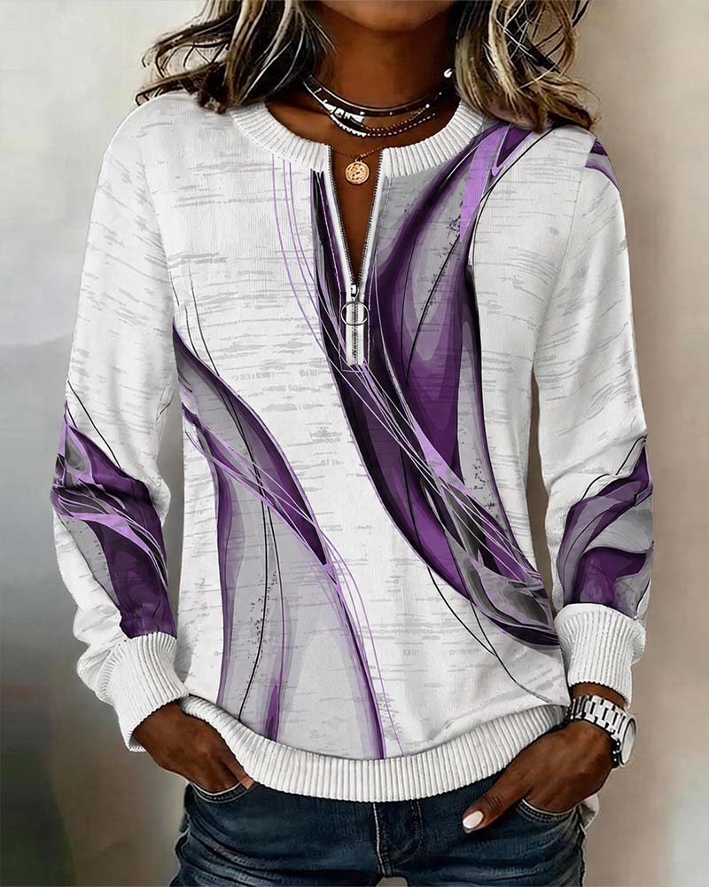 Hoodie Lynlås Pullover Kontrast Løs