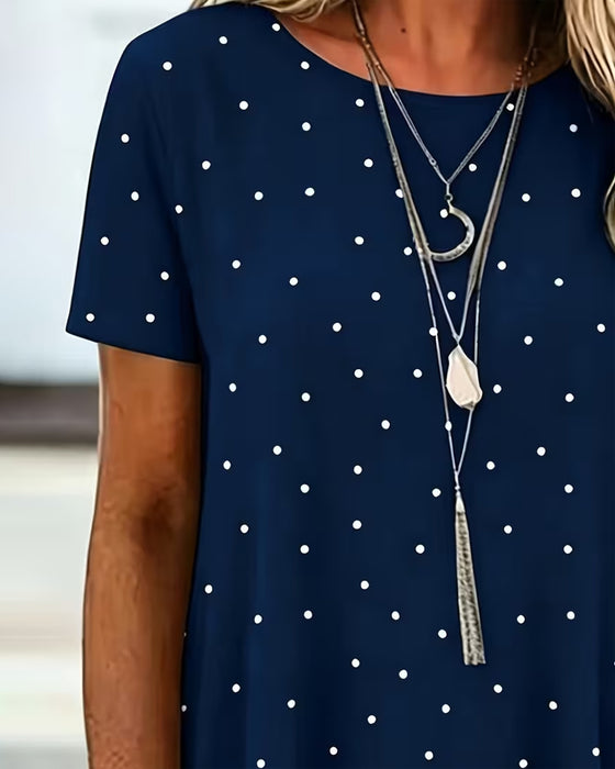Bluse Polka Dot A-Linje Kort Ærme