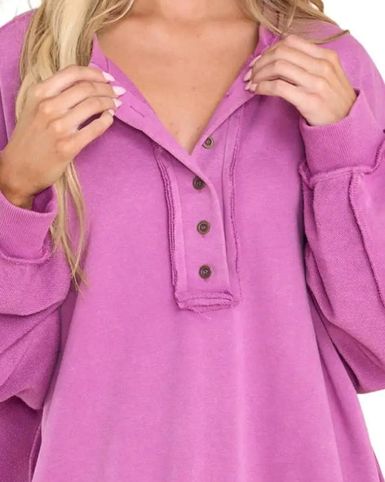 Sweatshirt Knap Uregelmæssig Ensfarvet Løs