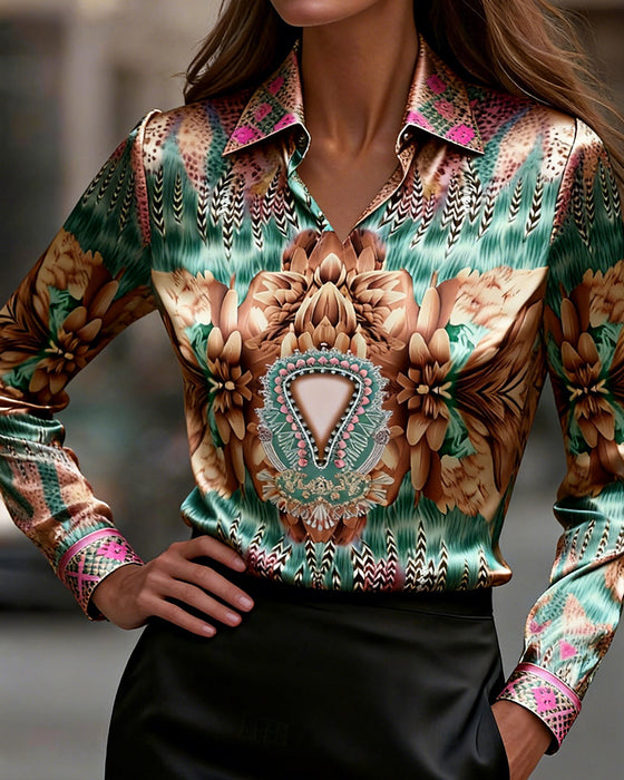 Bluse Med Lange Ærmer Og Leopardprint