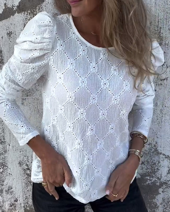 Bluse Med Puffærmer Og Udskæring