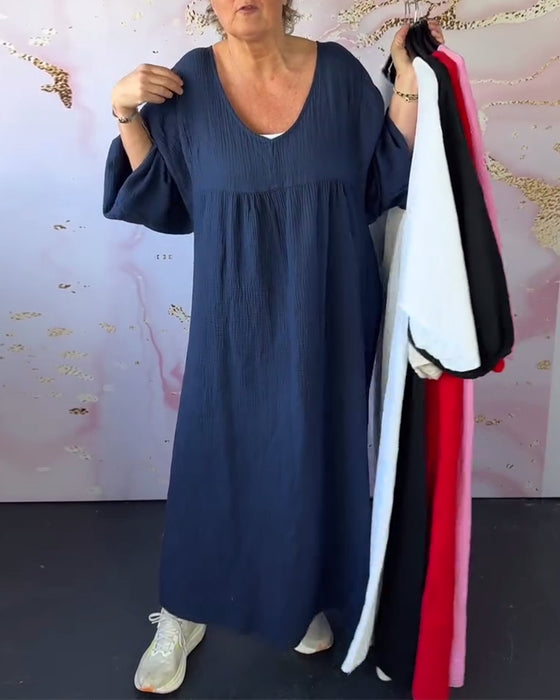 Kjole Skovstil V-Udskæring Plisseret Ensfarvet