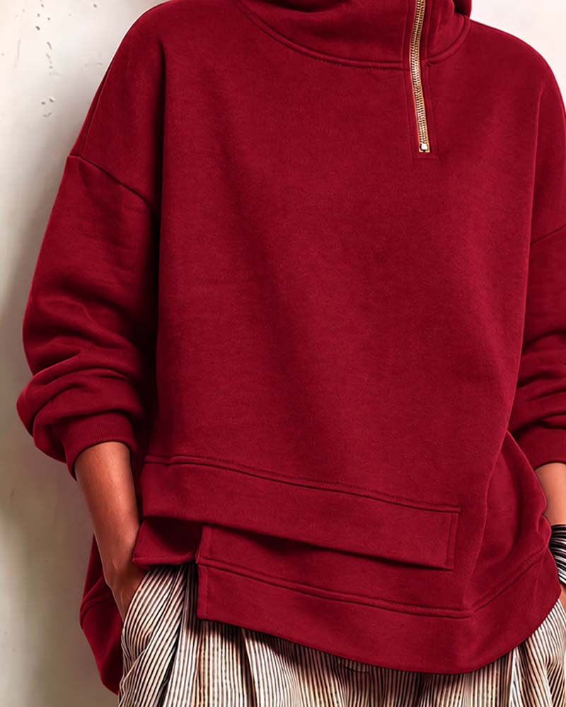 Sweatshirt Turtleneck Lynlås Uregelmæssig