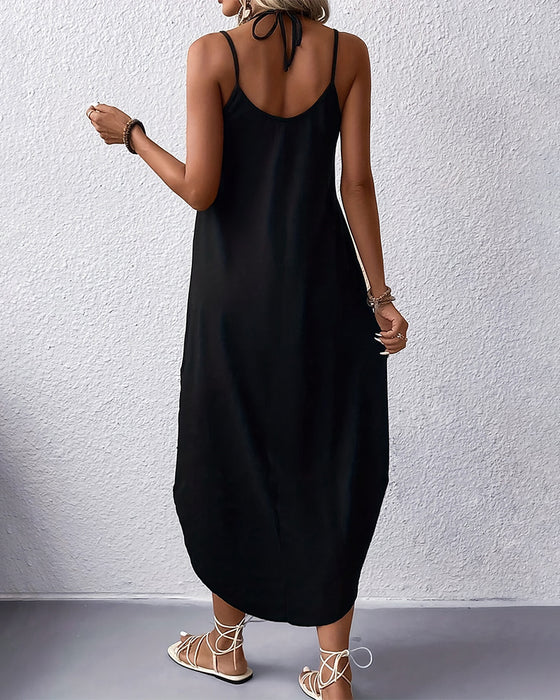 Kjole V-Hals Seler Slukning Trykt