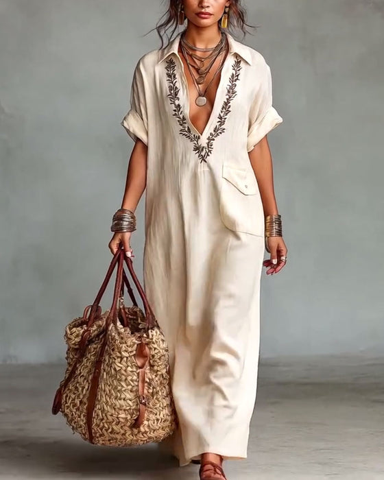 Kjole Dyb V-Hals Print Casual Maxi