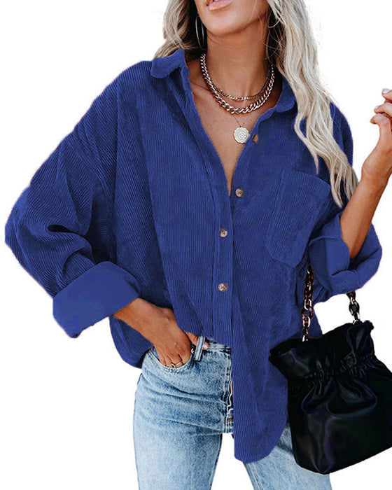Ensfarvet Manchesterbluse Med Lomme