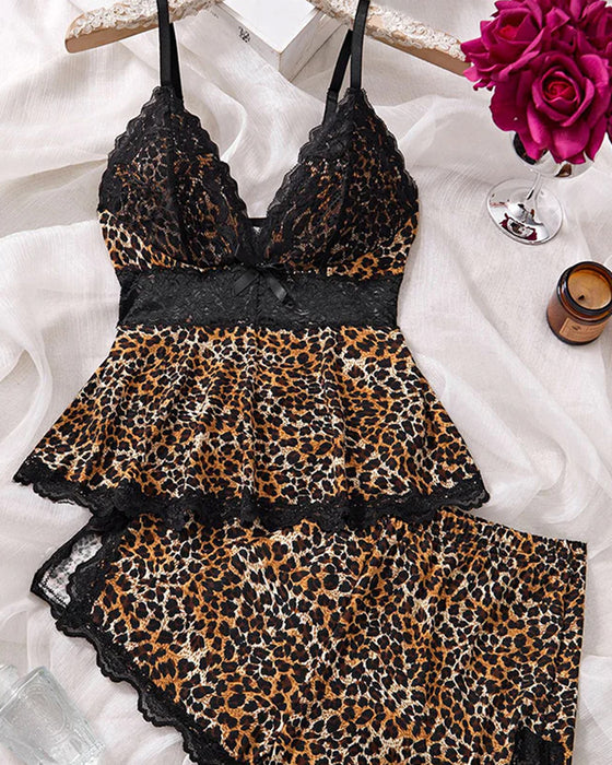 Sæt Knipling V-Hals Camisole Og Shorts Natundertøj