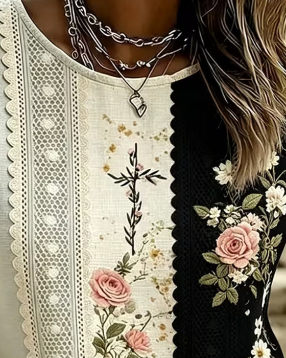 Bluse Kontrast Blonder Rose Tryk