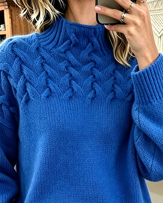 Pullover Ensfarvet Casual Lang Ærme
