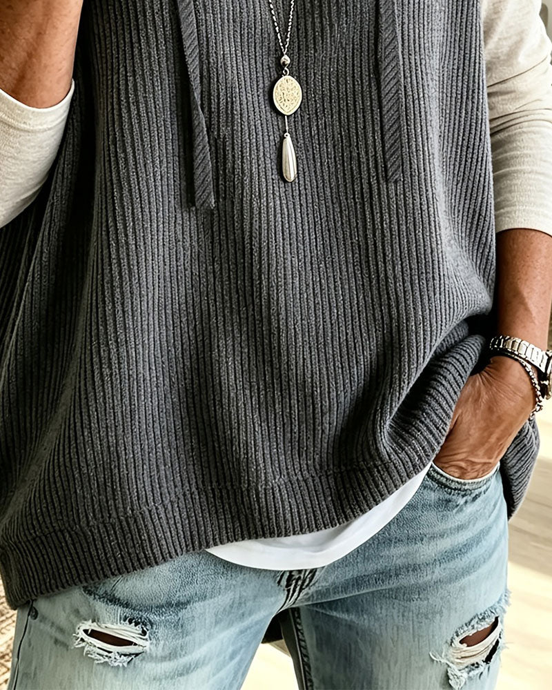 Tanktop Med Hætte Ribbet Snøre Pullover