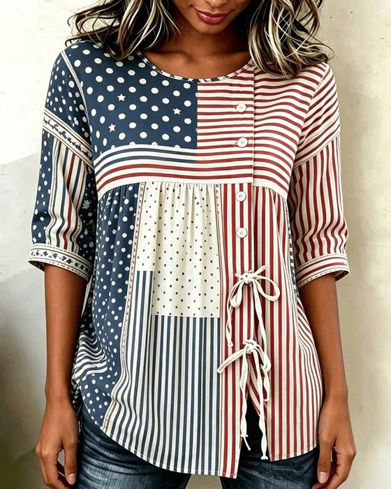 Bluse Flag Tryk Patchwork Slips