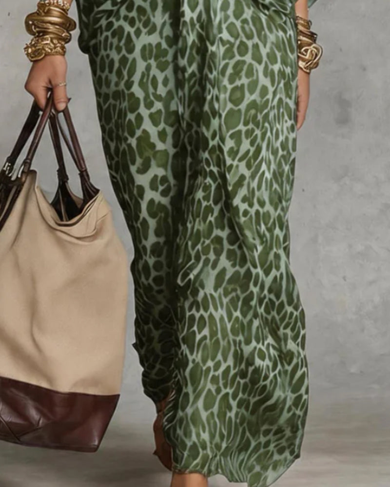 Kjole Trendy Leopard Flagermus Ærme