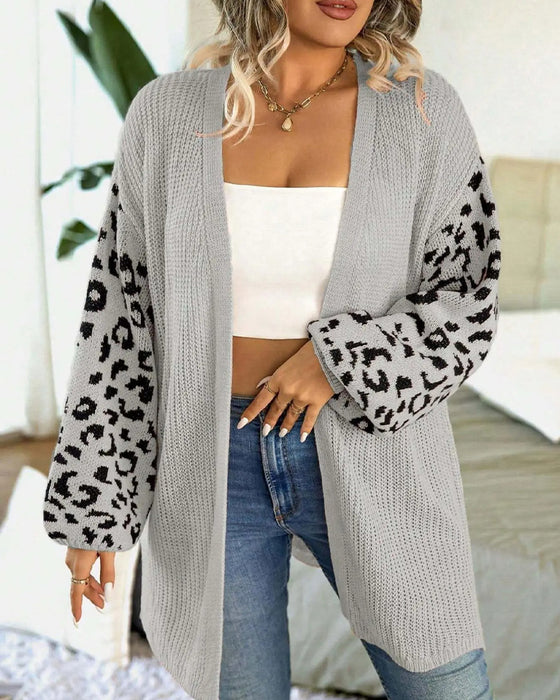 Cardigan Leopardprint Lang Ærme Patchwork