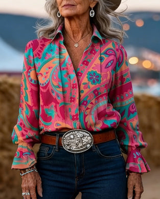 Skjorte Stilfuld Trykt Krave Slim Fit