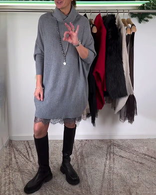 Selestropper Blonde Mesh Kjole Dragt Høj Krave Flagermusærme